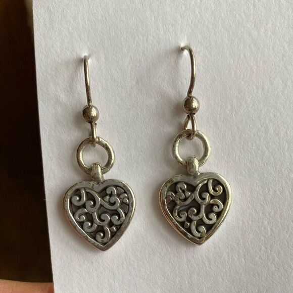 Brighton vintage silver curly cue heart dangle earrings - Picture 1 of 3